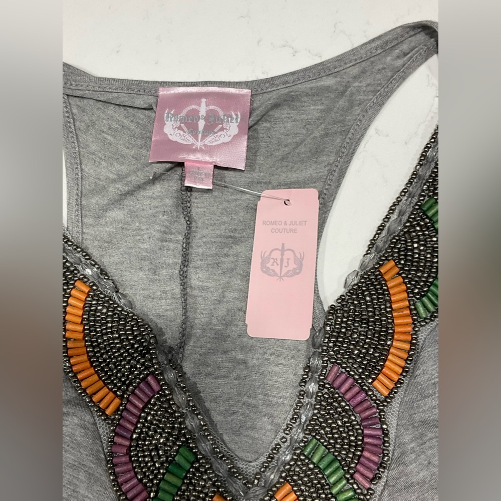 ✨ Romeo & Juliet Couture Beaded Maxi Dress Gray Boho Glam NWT L - Picture 4 of 5